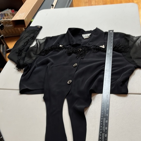 Ella Fashion XL black vintage Fringe button down shirt with sheer sleeves - Picture 9 of 15